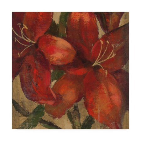 Silvia Vassileva 'Vivid Red Lily On Gold Crop' Canvas Art,14x14